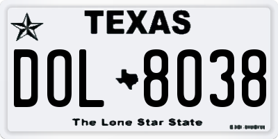 TX license plate DOL8038