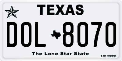 TX license plate DOL8070