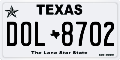 TX license plate DOL8702