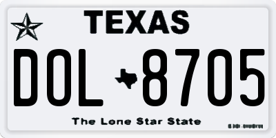 TX license plate DOL8705