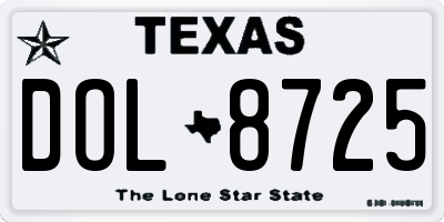 TX license plate DOL8725