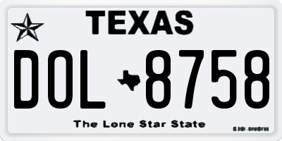 TX license plate DOL8758