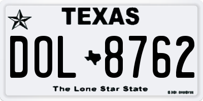 TX license plate DOL8762