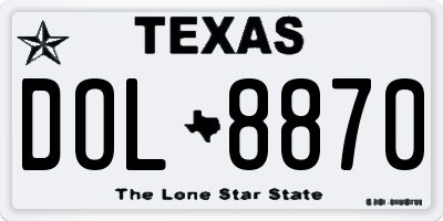 TX license plate DOL8870
