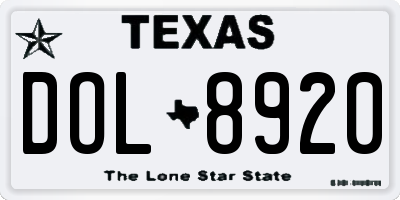 TX license plate DOL8920