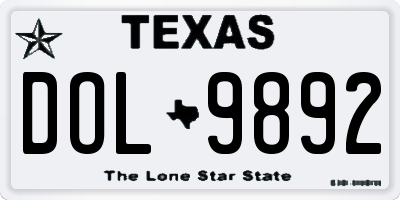 TX license plate DOL9892