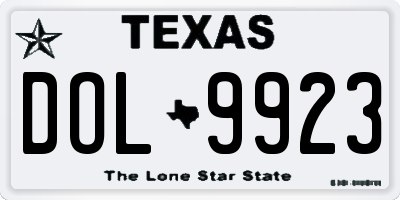 TX license plate DOL9923