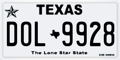 TX license plate DOL9928