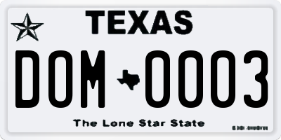 TX license plate DOM0003