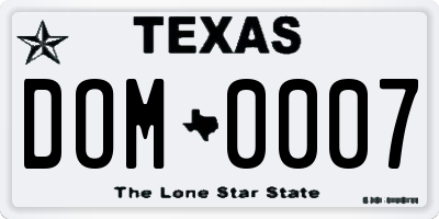 TX license plate DOM0007