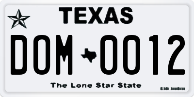TX license plate DOM0012