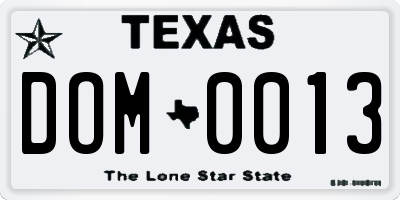 TX license plate DOM0013