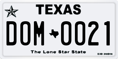 TX license plate DOM0021