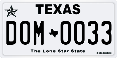 TX license plate DOM0033