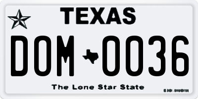 TX license plate DOM0036