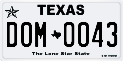 TX license plate DOM0043