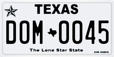 TX license plate DOM0045