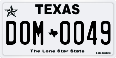 TX license plate DOM0049