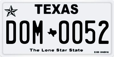 TX license plate DOM0052