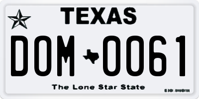 TX license plate DOM0061