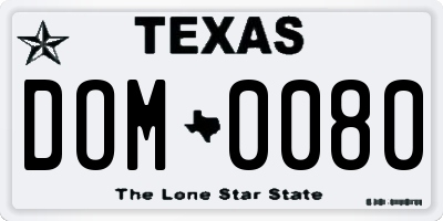TX license plate DOM0080