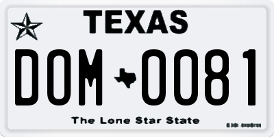 TX license plate DOM0081