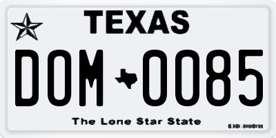 TX license plate DOM0085