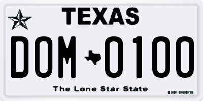 TX license plate DOM0100