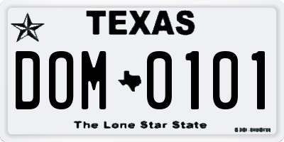 TX license plate DOM0101