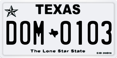 TX license plate DOM0103