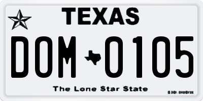 TX license plate DOM0105