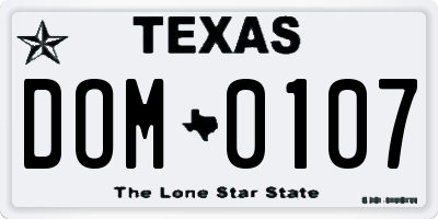 TX license plate DOM0107