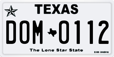 TX license plate DOM0112