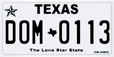 TX license plate DOM0113