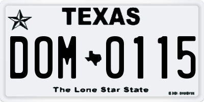 TX license plate DOM0115