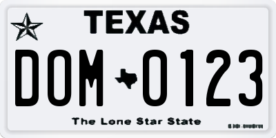 TX license plate DOM0123