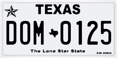 TX license plate DOM0125