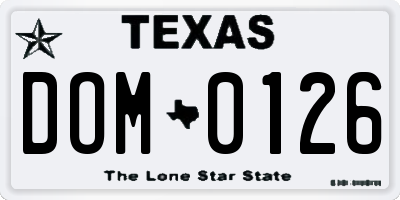 TX license plate DOM0126