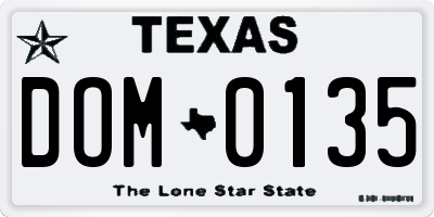 TX license plate DOM0135