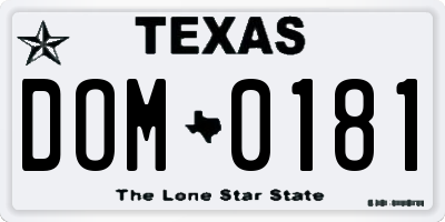 TX license plate DOM0181