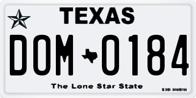 TX license plate DOM0184