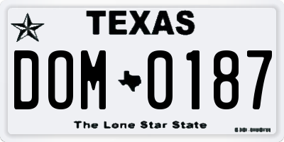 TX license plate DOM0187