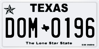 TX license plate DOM0196