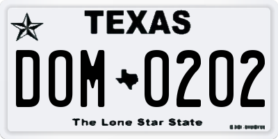 TX license plate DOM0202