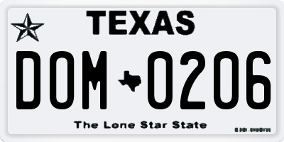 TX license plate DOM0206