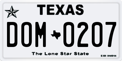 TX license plate DOM0207