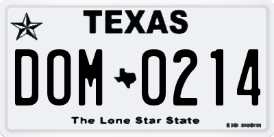 TX license plate DOM0214