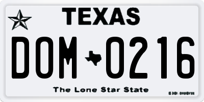 TX license plate DOM0216