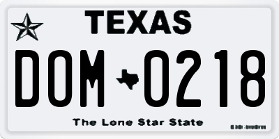 TX license plate DOM0218