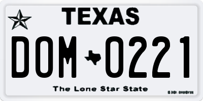 TX license plate DOM0221